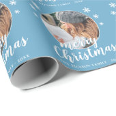 ブルーファミリーフォトスノーフレークメリークリスマス ラッピングペーパー (ロールコーナー)