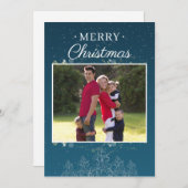 ブルーファミリーフォト写真メリークリスマスカード (正面/裏面)