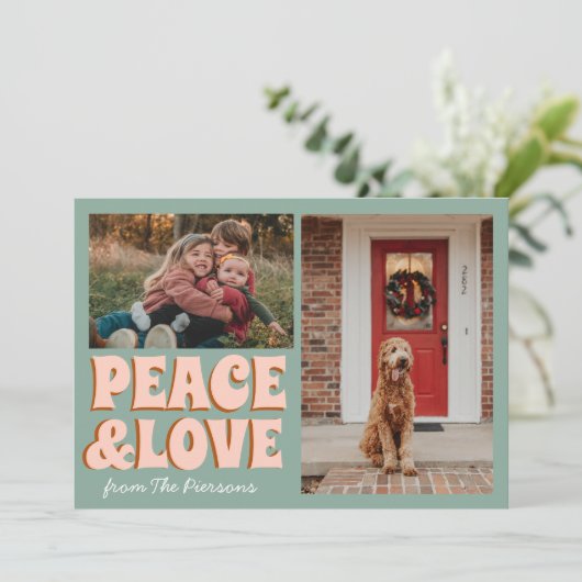 ブルーファンキーピンクのおもしろい可愛い写真クリスマス カード (スタンド正面)