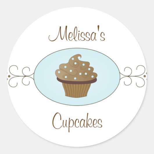 ブルーファンシーカップケーキ ラウンドシール (正面)