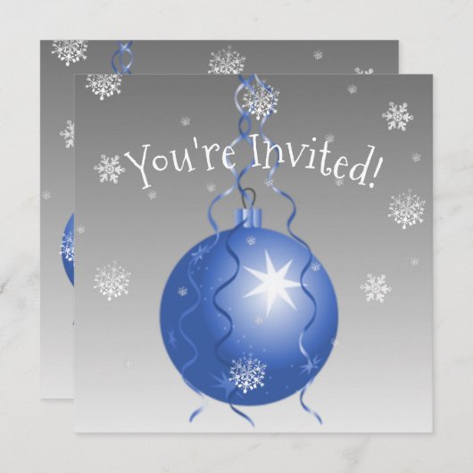 ブルーファンシークリスマスオーナメント招待状 招待状 (正面/裏面)