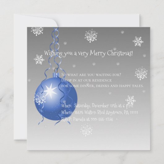 ブルーファンシークリスマスオーナメント招待状 招待状 (裏面)