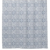 ブルーファンシーフローラタイルデザイン シャワーカーテン (正面)