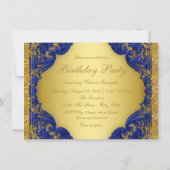 ブルーファンシー王室の金ゴールドスウィート16バースデーパーティー 招待状 (裏面)