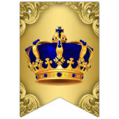 ブルーファンシー王室の金ゴールドプリンスクラウンベビーシャワー バンティングフラッグ (第1の旗)