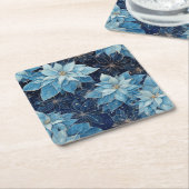 ブルーファンタジーポインセチア スクエアペーパーコースター (アングル)