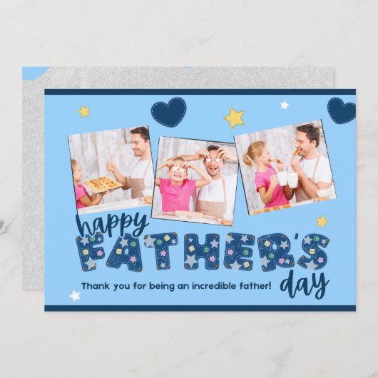 ブルーファーザーの招待状と家族の写真 招待状 (正面/裏面)