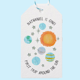 ブルーファーストのまわりにトリップザサンボーイの1歳の誕生日 ギフトタグ
