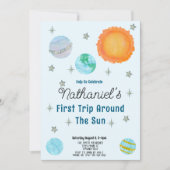 ブルーファーストのまわりにトリップザサンボーイ1歳の誕生日 招待状 (正面)