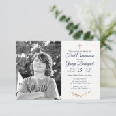 ブルーファーストエレガントコミュニオンのカスタム写真 招待状 (スタンド正面)