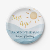 ブルーファーストトリップサンのまわりに誕生日紙プレート ペーパープレート (正面)