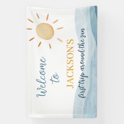 ブルーファーストトリップサンのまわりに誕生日 横断幕 (縦)