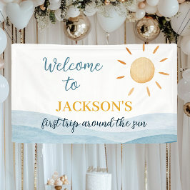 ブルーファーストトリップサンのまわりに誕生日 横断幕