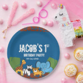 ブルーファーストバースデージャングルサファリテーマ ペーパープレート (パーティー)