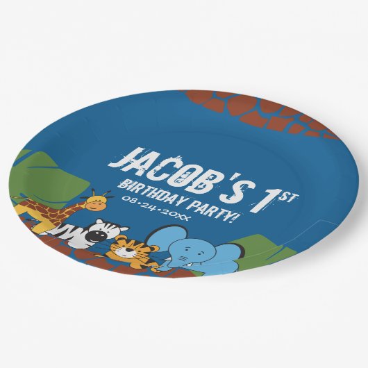 ブルーファーストバースデージャングルサファリテーマ ペーパープレート (アングル)