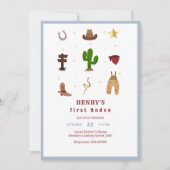 ブルーファーストロデオカウボーイ子供の誕生日招待状 招待状 (正面)