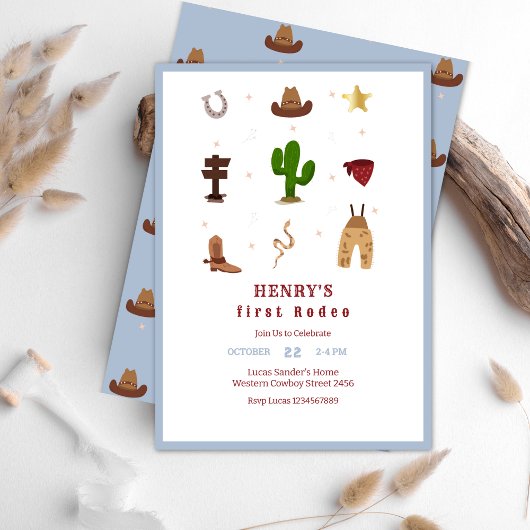 ブルーファーストロデオカウボーイ子供の誕生日招待状 招待状