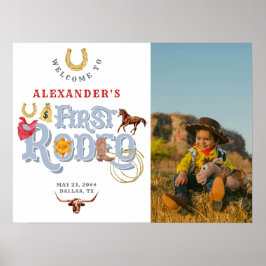 ブルーファーストロデオ男の赤ちゃん1stバースデーウェルカム ポスター