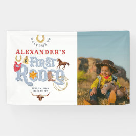 ブルーファーストロデオ男の赤ちゃん1stバースデーウェルカム 横断幕