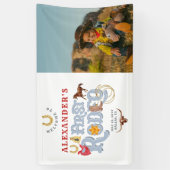 ブルーファーストロデオ男の赤ちゃん1stバースデーウェルカム 横断幕 (縦)