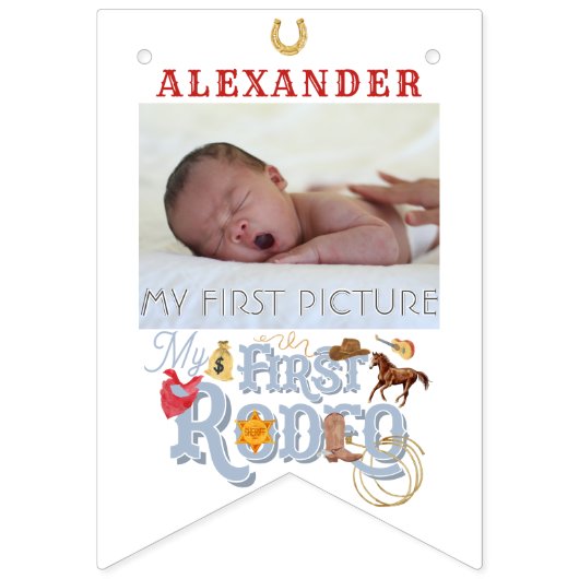 ブルーファーストロデオ男の赤ちゃん1st誕生日マイルストーン バンティングフラッグ (第2の旗)