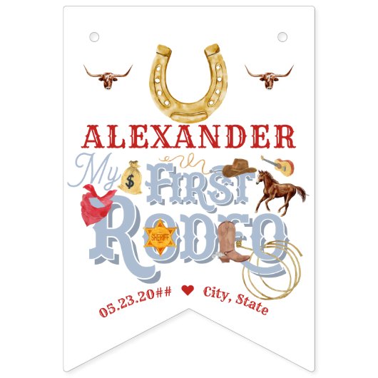 ブルーファーストロデオ男の赤ちゃん1st誕生日マイルストーン バンティングフラッグ (第1の旗)