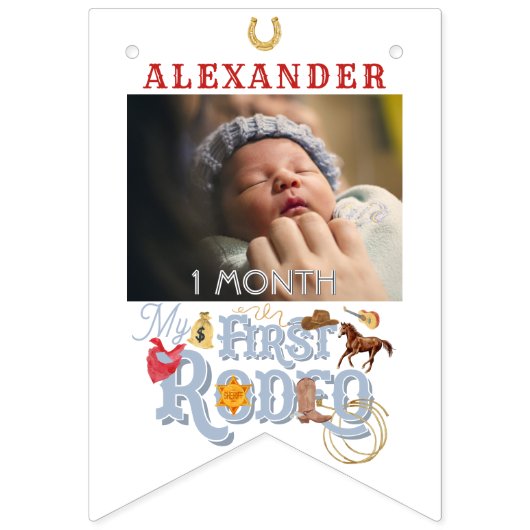 ブルーファーストロデオ男の赤ちゃん1st誕生日マイルストーン バンティングフラッグ (第3の旗)