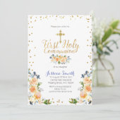 ブルーファースト聖餐式金ゴールドフローラ招待状 招待状 (スタンド正面)