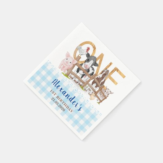 ブルーファースト誕生日ファーム動物納屋周囲の庭キッズ スタンダードカクテルナプキン (角)