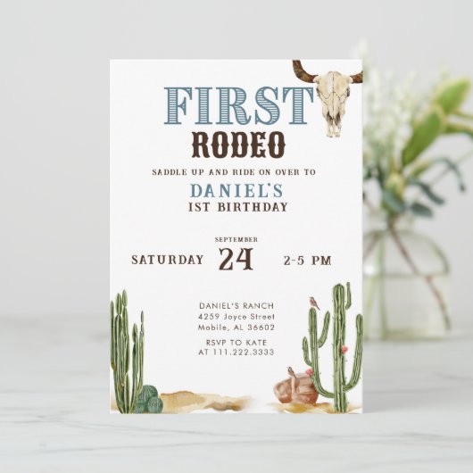 ブルーファースト・ロデオ・ウェスタン・カウボーイ1st誕生日 招待状 (スタンド正面)