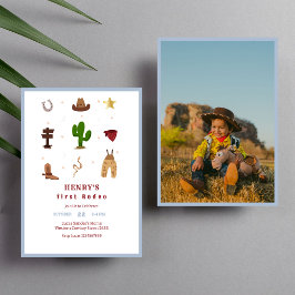 ブルーファースト・ロデオ・カウボーイ子供の誕生日写真 招待状