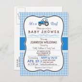 ブルーファームトラクターボーイベビーシャワー招待状 インビテーションポストカード (正面/裏面)