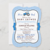 ブルーファームトラクターボーイベビーシャワー招待状 招待状 (正面)