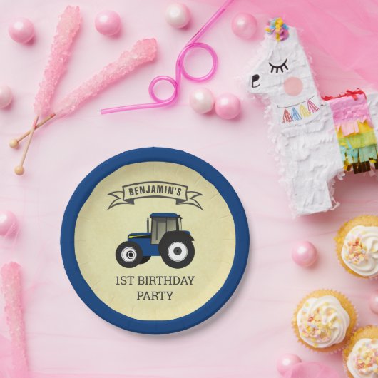 ブルーファームトラクター子供の誕生日パーティー ペーパープレート (パーティー)