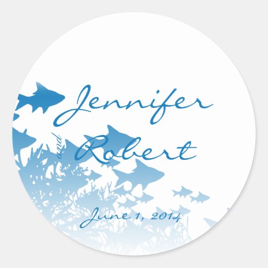 ブルーフィッシュアンドコーラル封筒用シール ラウンドシール (正面)
