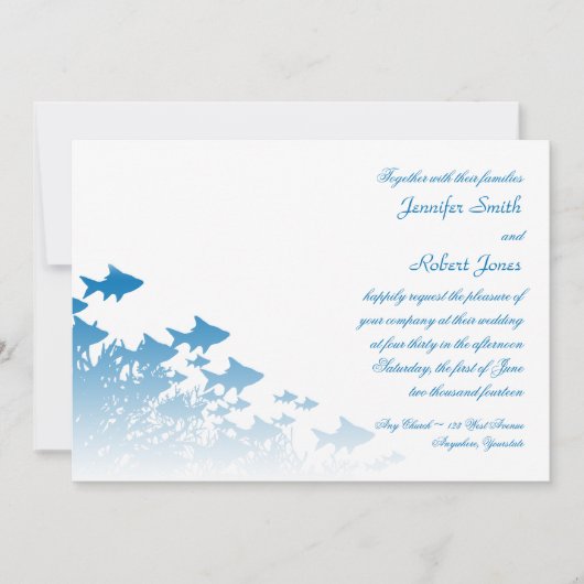 ブルーフィッシュアンドコーラル結婚式招待状 招待状 (正面)