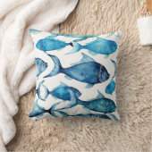 ブルーフィッシュクッション | 沿岸海辺ビーチハウス クッション (ブランケット)