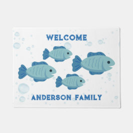 ブルーフィッシュスケッチ、漫画スタイル ドアマット