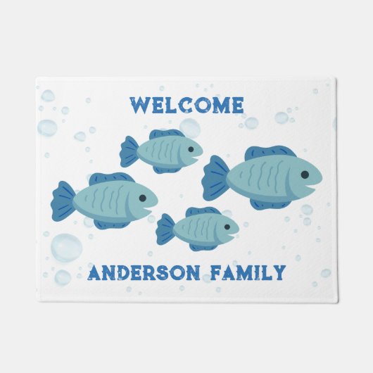 ブルーフィッシュスケッチ、漫画スタイル ドアマット (正面)