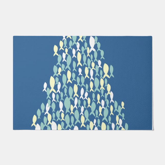 ブルーフィッシュパターンラグ、新しいホームレイヤラグ ドアマット (正面)