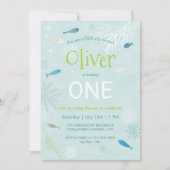 ブルーフィッシュ子供の誕生日パーティーカード 招待状 (正面)