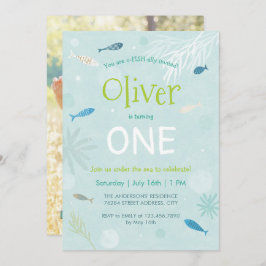 ブルーフィッシュ子供の誕生日パーティーカード 招待状