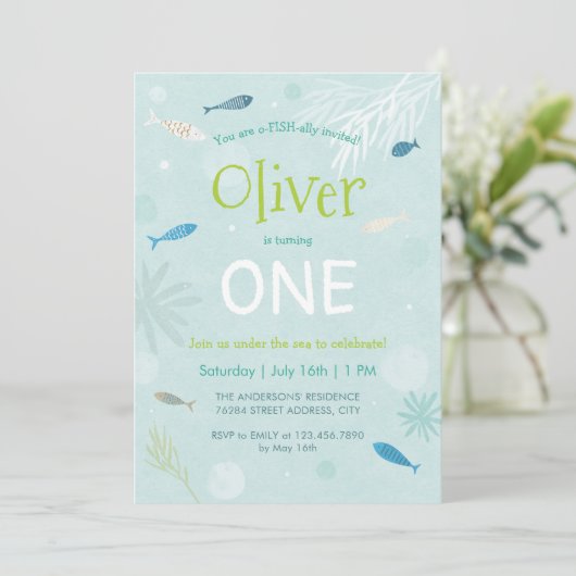 ブルーフィッシュ子供の誕生日パーティーカード 招待状 (スタンド正面)