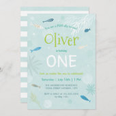 ブルーフィッシュ子供の誕生日パーティーカード 招待状 (正面/裏面)