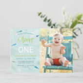 ブルーフィッシュ子供の誕生日パーティーフォトカード 招待状 (スタンド正面)