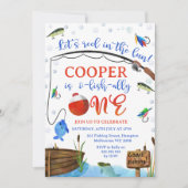 ブルーフィッシュ魚釣りO-fish-ally One 1 Birthday 招待状 (正面)