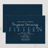 ブルーフィフティーン 15TH 15歳の誕生日パーティー招待状 招待状 (正面/裏面)
