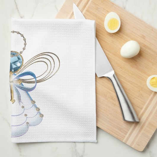 ブルーフィリグリーのクリスマス天使の信仰 キッチンタオル (四つ折り)