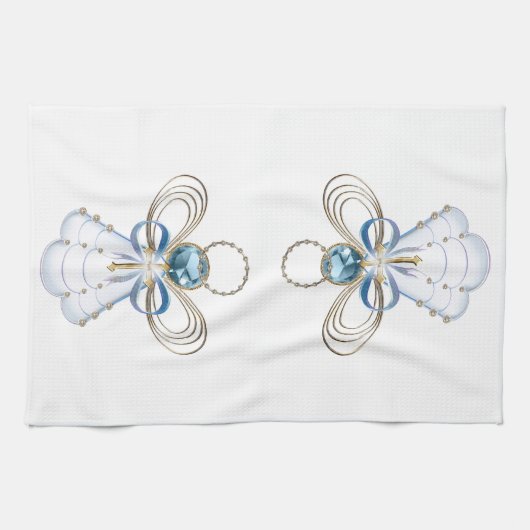 ブルーフィリグリーのクリスマス天使の信仰 キッチンタオル (横)