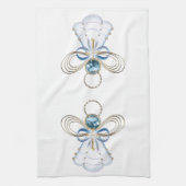 ブルーフィリグリーのクリスマス天使の信仰 キッチンタオル (縦)